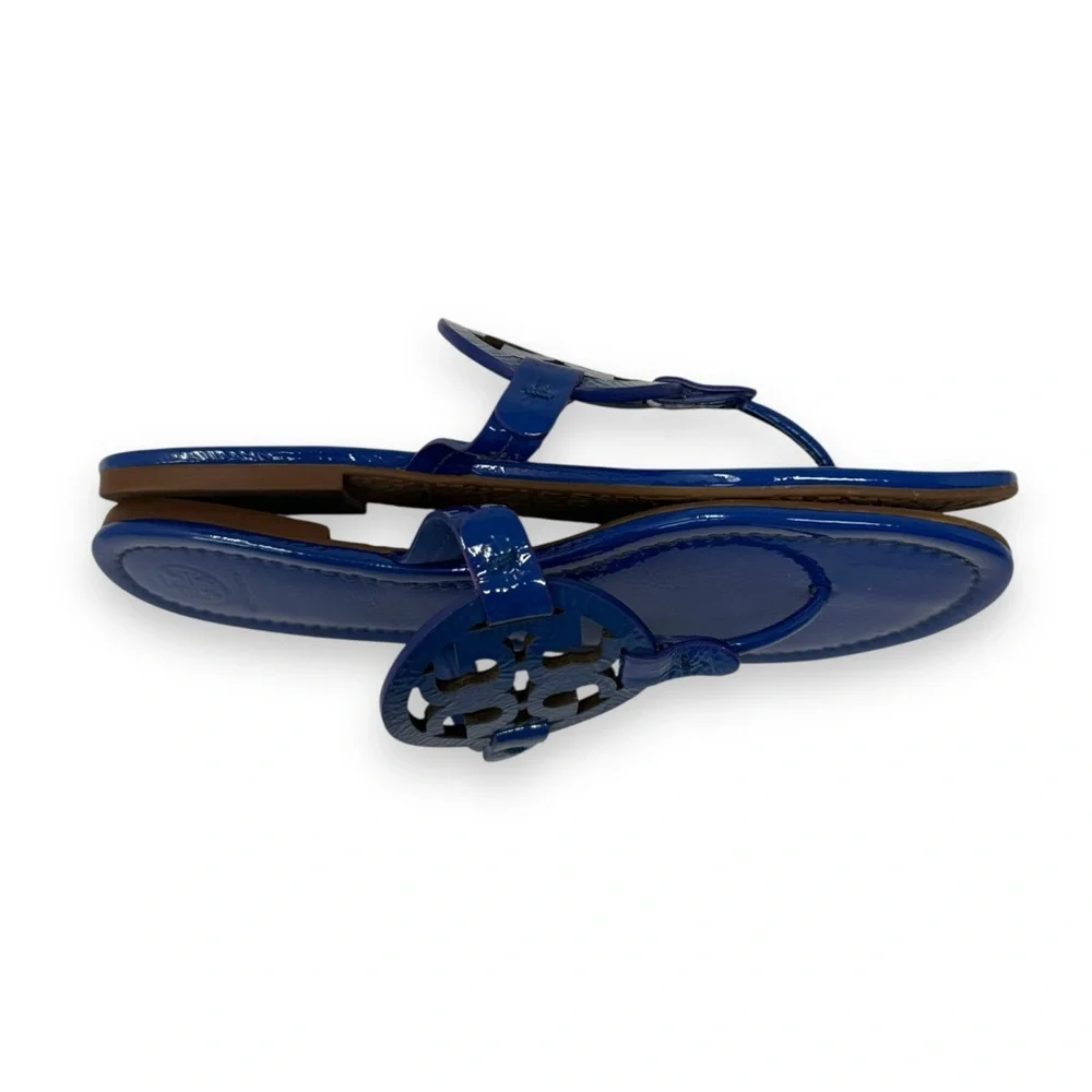 Tory Burch Nautical Blue Patent Leather Miller Thong Sandals 9 Women’s - Picture 10 of 11
